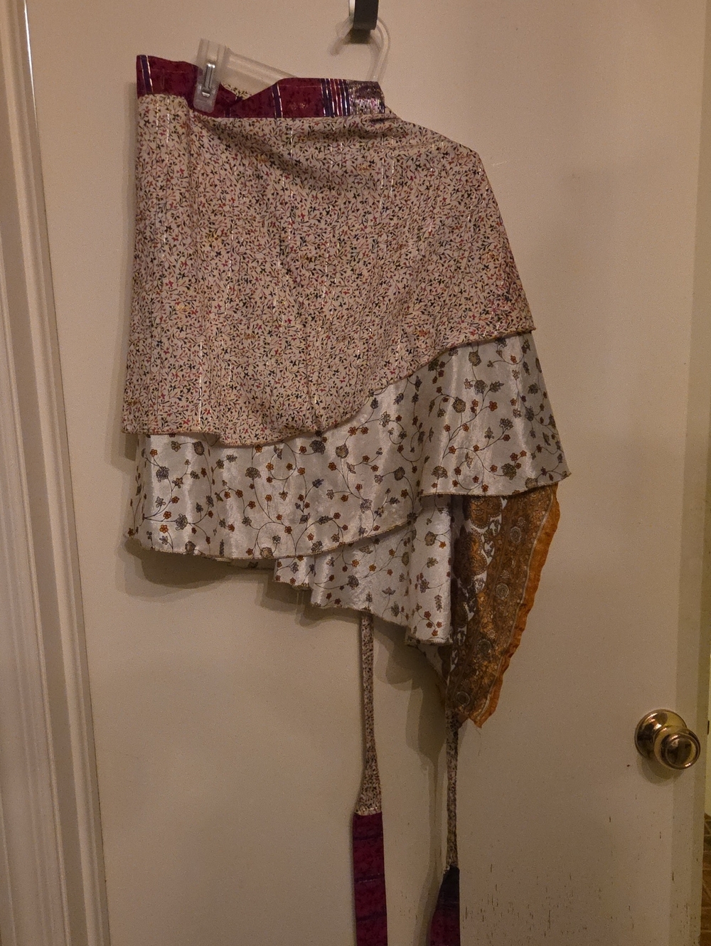 Asymmetrical Layered Wrap Skirt in Cream, Gold & Tan